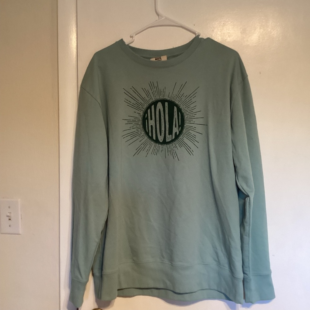 Latino Heritage Month Green Hola Graphic Sweatshirt size large
